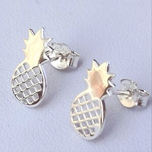 pineapple design earrings with butterfly style closure in real 925 silver stampe